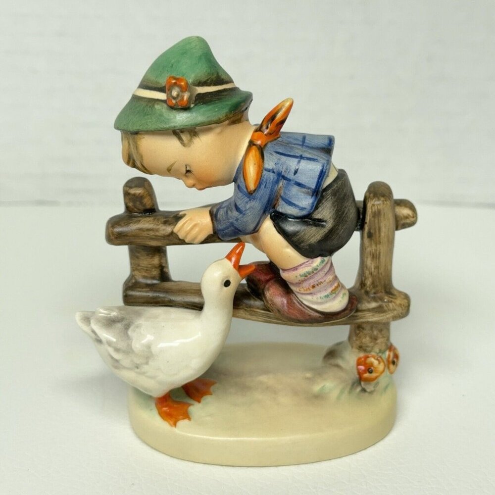 Goebel MJ Hummel Figurine Barnyard Hero Boy Duck Goose W Germany 1964 - 1972